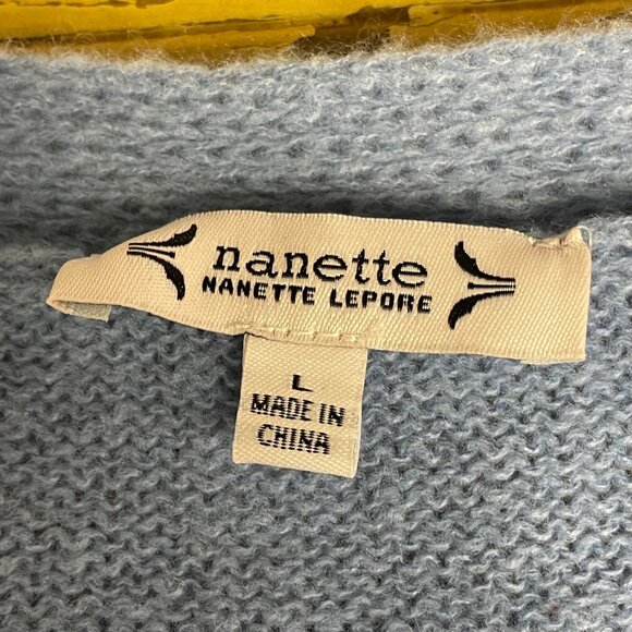 Nanette Lepore Pointelle 5 Button Cardigan Sz LG Pearl Style Buttons Preppy - Picture 9 of 9